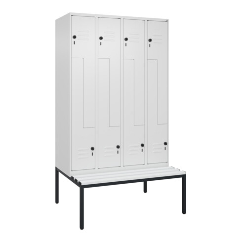 C+P Z-Spind Classic PLUS, Bank, 8 Fächer, 2120x1200x815mm, 9016/9016 Verschluss Sicherheits-Drehriegel Sitzbanktyp untergebaut Material Sitzfläche Kunststoff