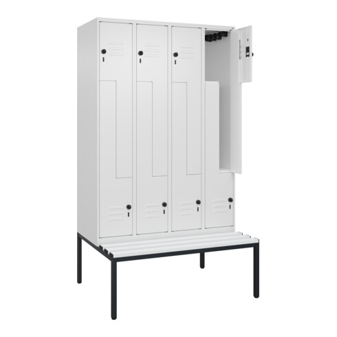 C+P Z-Spind Classic PLUS, Bank, 8 Fächer, 2120x1200x815mm, 9016/9016 Verschluss Sicherheits-Drehriegel Sitzbanktyp untergebaut Material Sitzfläche Kunststoff
