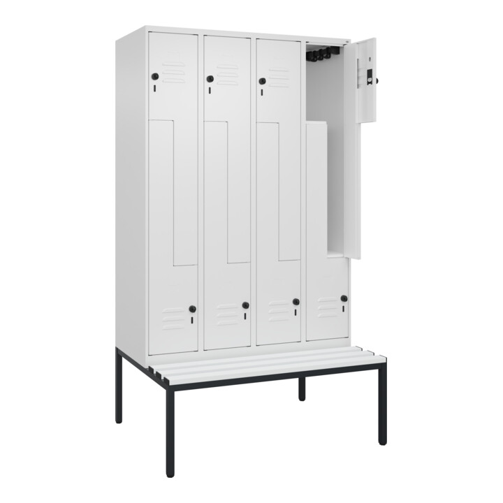 C+P Z-Spind Classic PLUS, Bank, 8 Fächer, 2120x1200x815mm, 9016/9016 Verschluss Sicherheits-Drehriegel Sitzbanktyp untergebaut Material Sitzfläche Kunststoff