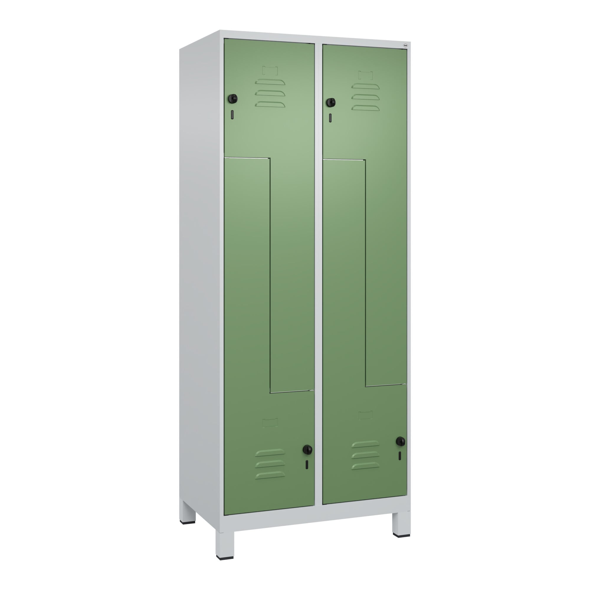 C+P Z-Spind, Classic PLUS, Füße, 4 Fächer, 1950x800x500mm, 7035/6011 Verschluss Sicherheits-Drehriegel ; C + P Möbelsysteme
