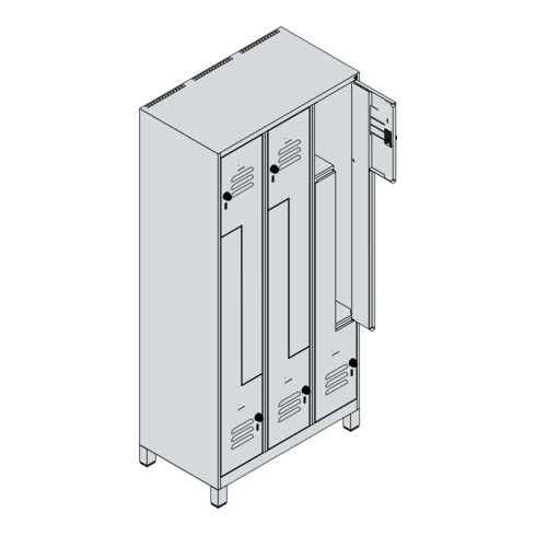 C+P Z-Spind, Classic PLUS, Füße, 6 Fächer, 1950x900x500mm, 7035/3020 Verschluss Sicherheits-Drehriegel