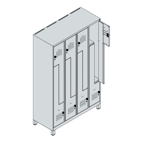 C+P Z-Spind, Classic PLUS, Füße, 8 Fächer, 1950x1200x500mm, 7035/3003 Verschluss Zylinderschloss