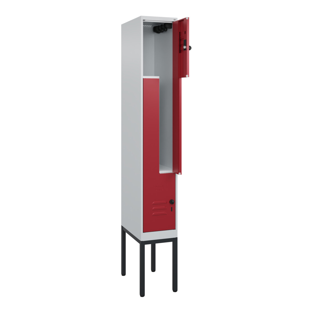 C+P Z-Spind Classic PLUS, Gestell, 2 Fächer, 2120x300x500mm, 7035/3003 Verschluss Sicherheits-Drehriegel