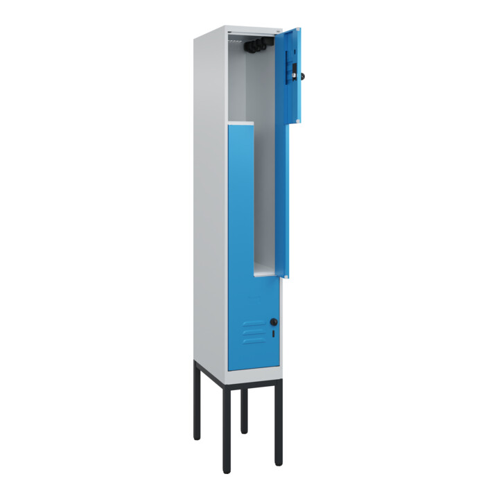 C+P Z-Spind Classic PLUS, Gestell, 2 Fächer, 2120x300x500mm, 7035/5012 Verschluss Sicherheits-Drehriegel