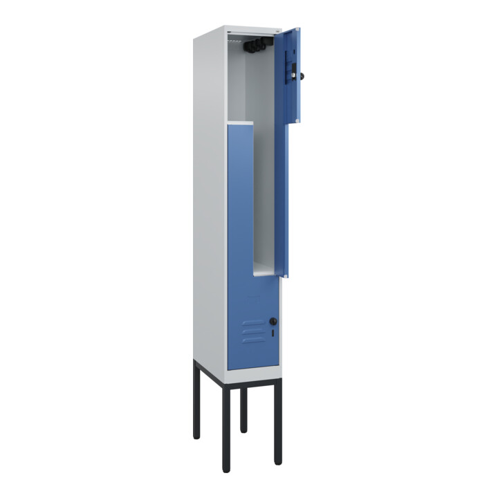 C+P Z-Spind Classic PLUS, Gestell, 2 Fächer, 2120x300x500mm, 7035/5023 Verschluss Sicherheits-Drehriegel