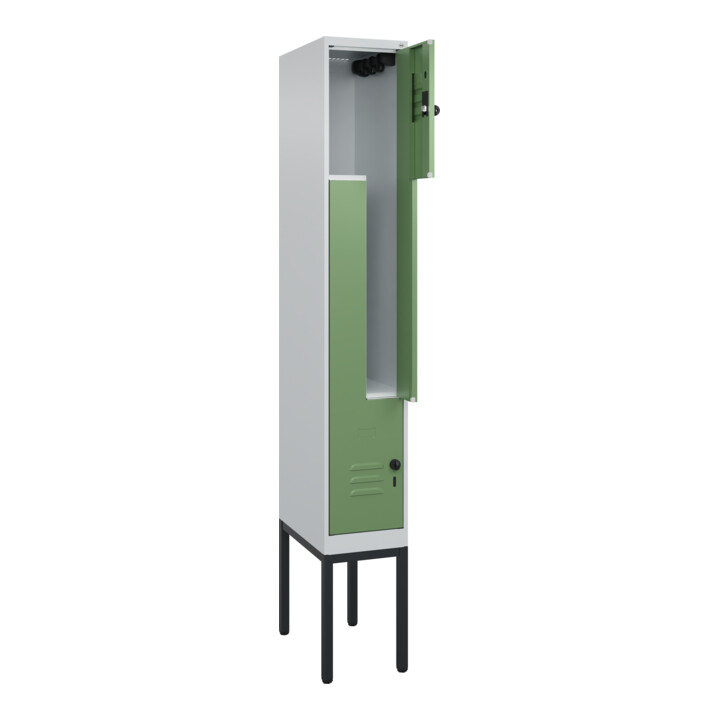 C+P Z-Spind Classic PLUS, Gestell, 2 Fächer, 2120x300x500mm, 7035/6011 Verschluss Sicherheits-Drehriegel