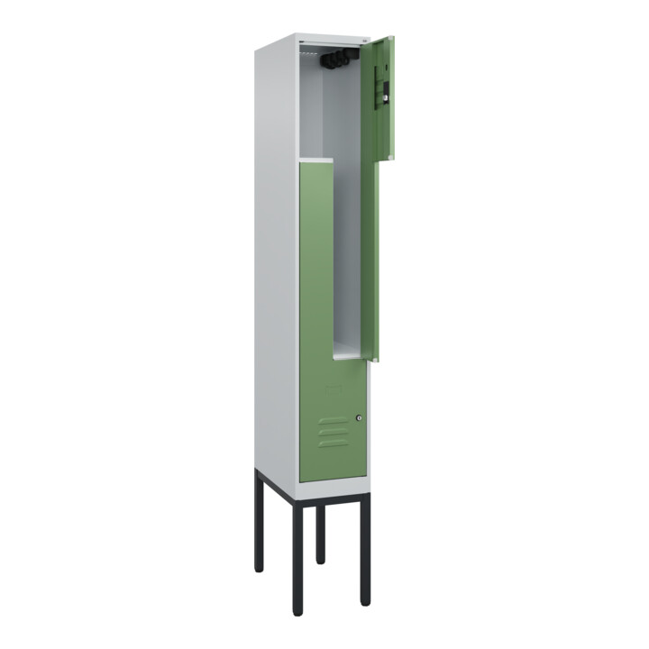 C+P Z-Spind Classic PLUS, Gestell, 2 Fächer, 2120x300x500mm, 7035/6011 Verschluss Zylinderschloss