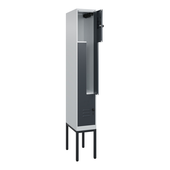 C+P Z-Spind Classic PLUS, Gestell, 2 Fächer, 2120x300x500mm, 7035/7016 Verschluss Sicherheits-Drehriegel