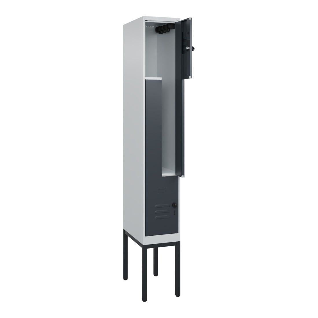 C+P Z-Spind Classic PLUS, Gestell, 2 Fächer, 2120x300x500mm, 7035/7016 Verschluss Sicherheits-Drehriegel