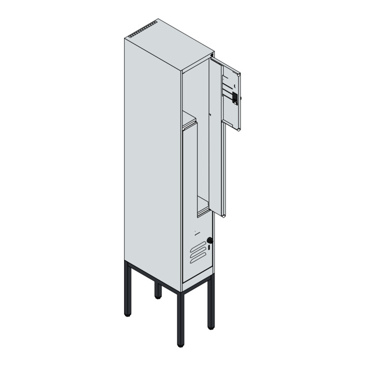 C+P Z-Spind Classic PLUS, Gestell, 2 Fächer, 2120x300x500mm, 7035/7035 Verschluss Sicherheits-Drehriegel