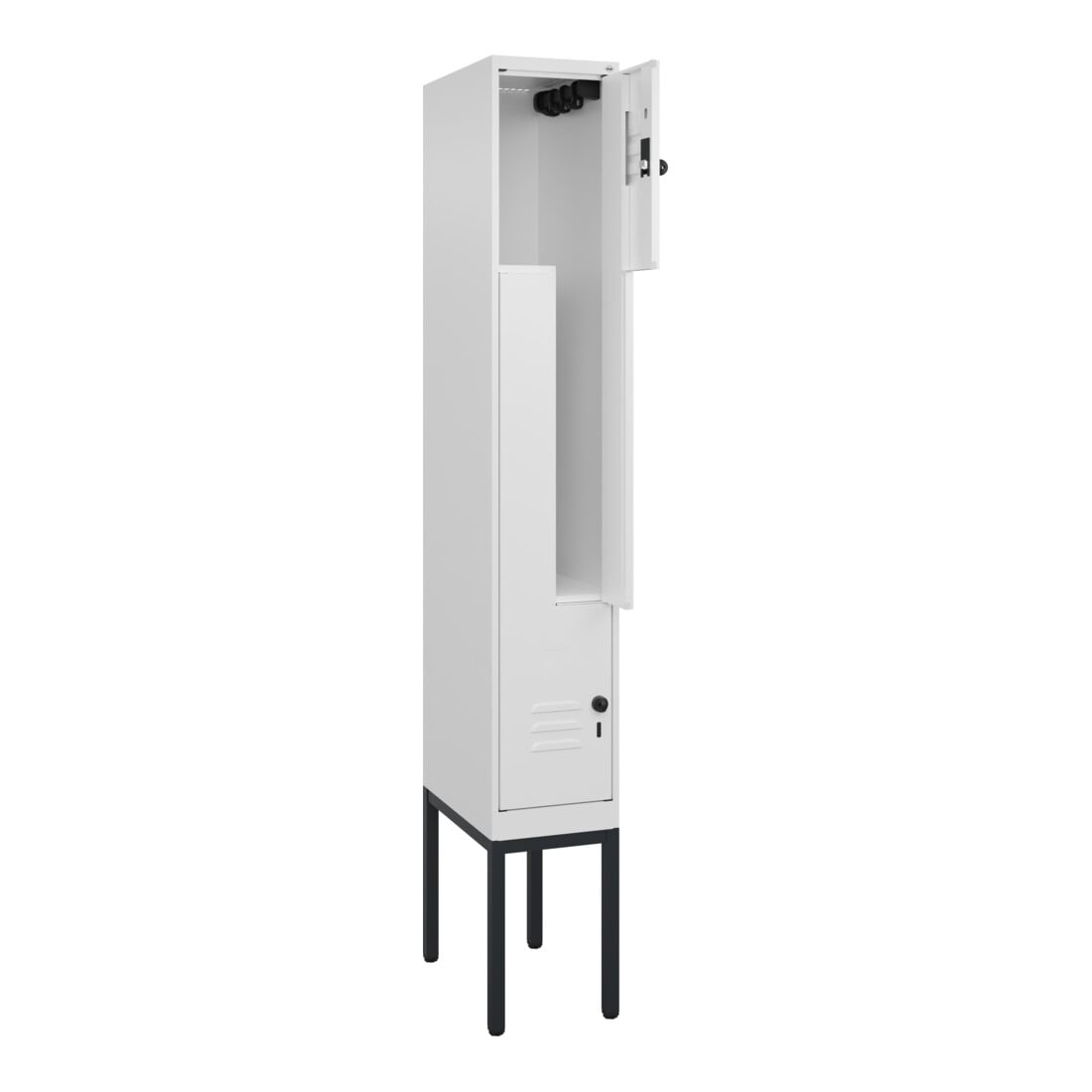 C+P Z-Spind Classic PLUS, Gestell, 2 Fächer, 2120x300x500mm, 9016/9016 Verschluss Sicherheits-Drehriegel