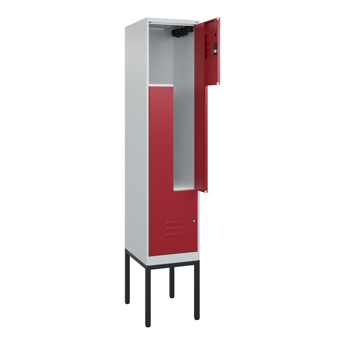 C+P Z-Spind Classic PLUS, Gestell, 2 Fächer, 2120x400x500mm, 7035/3003 Verschluss Zylinderschloss