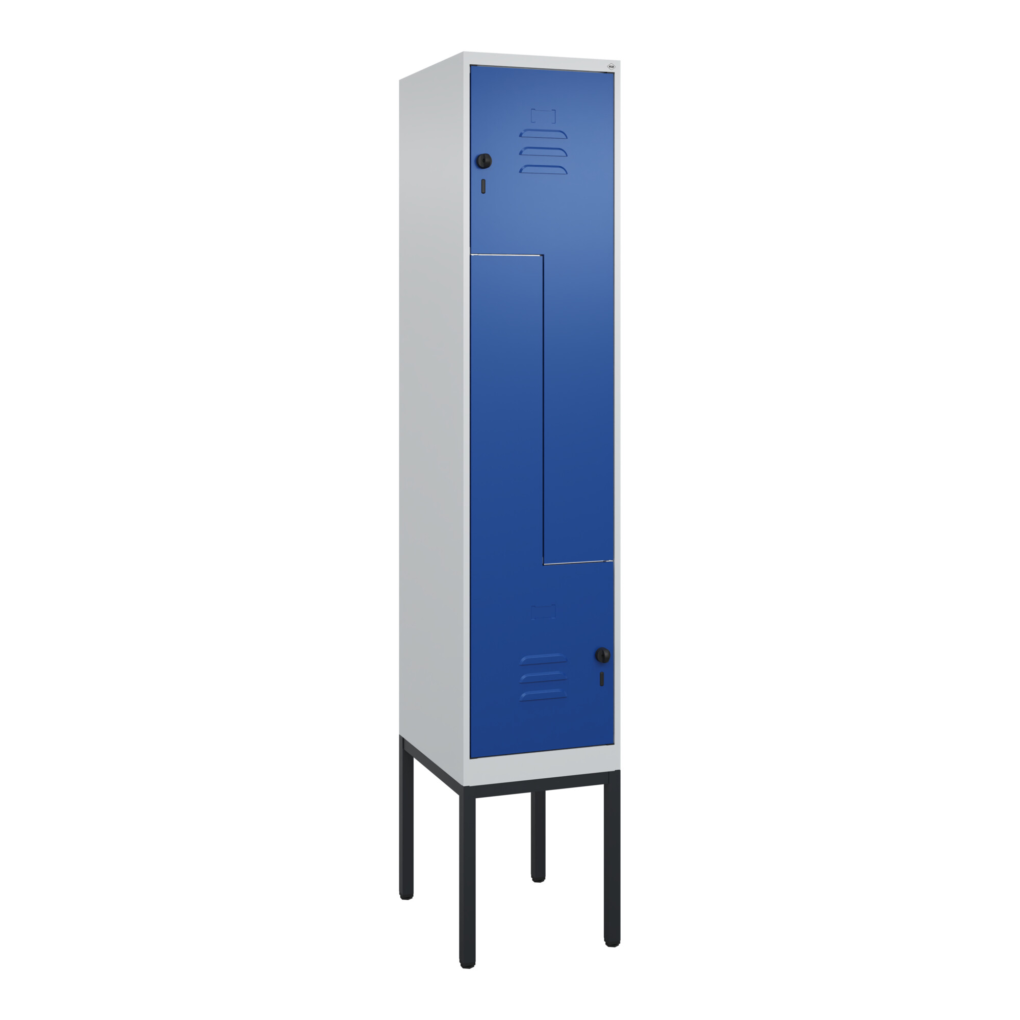 C+P Z-Spind Classic PLUS, Gestell, 2 Fächer, 2120x400x500mm, 7035/5010 Verschluss Sicherheits-Drehriegel ; C + P Möbelsysteme