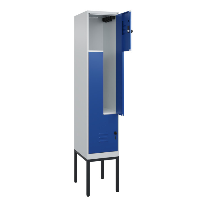 C+P Z-Spind Classic PLUS, Gestell, 2 Fächer, 2120x400x500mm, 7035/5010 Verschluss Sicherheits-Drehriegel