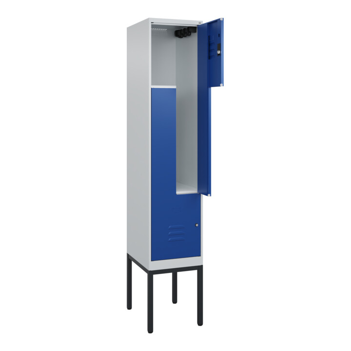 C+P Z-Spind Classic PLUS, Gestell, 2 Fächer, 2120x400x500mm, 7035/5010 Verschluss Zylinderschloss
