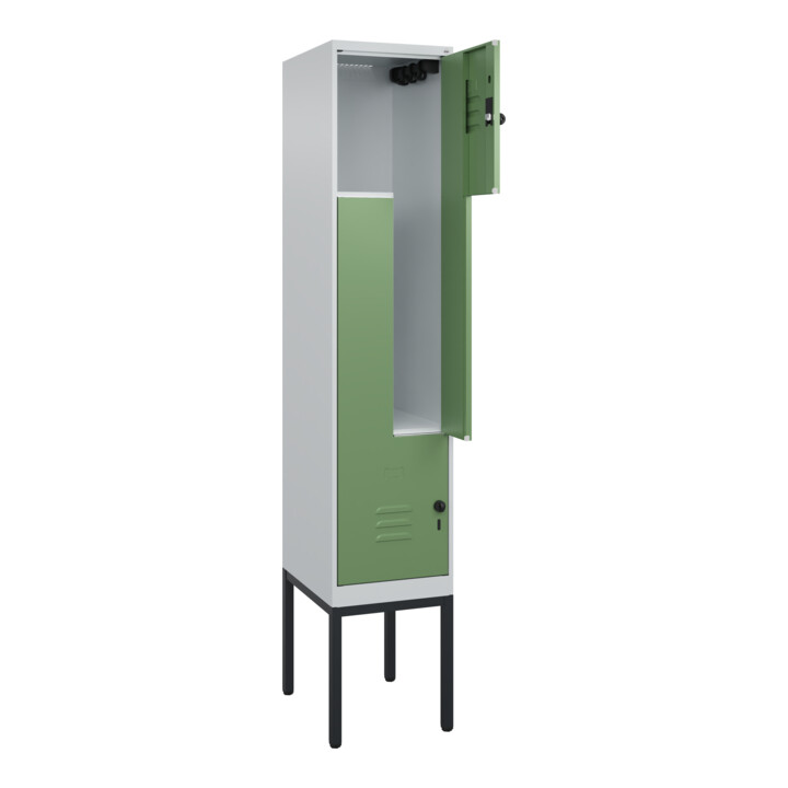 C+P Z-Spind Classic PLUS, Gestell, 2 Fächer, 2120x400x500mm, 7035/6011 Verschluss Sicherheits-Drehriegel