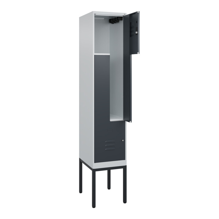 C+P Z-Spind Classic PLUS, Gestell, 2 Fächer, 2120x400x500mm, 7035/7016 Verschluss Zylinderschloss
