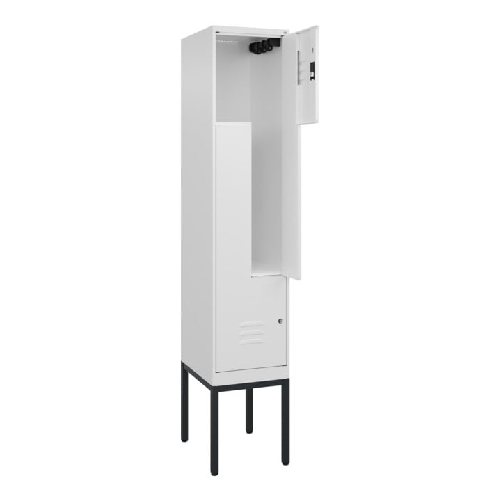 C+P Z-Spind Classic PLUS, Gestell, 2 Fächer, 2120x400x500mm, 9016/9016 Verschluss Zylinderschloss