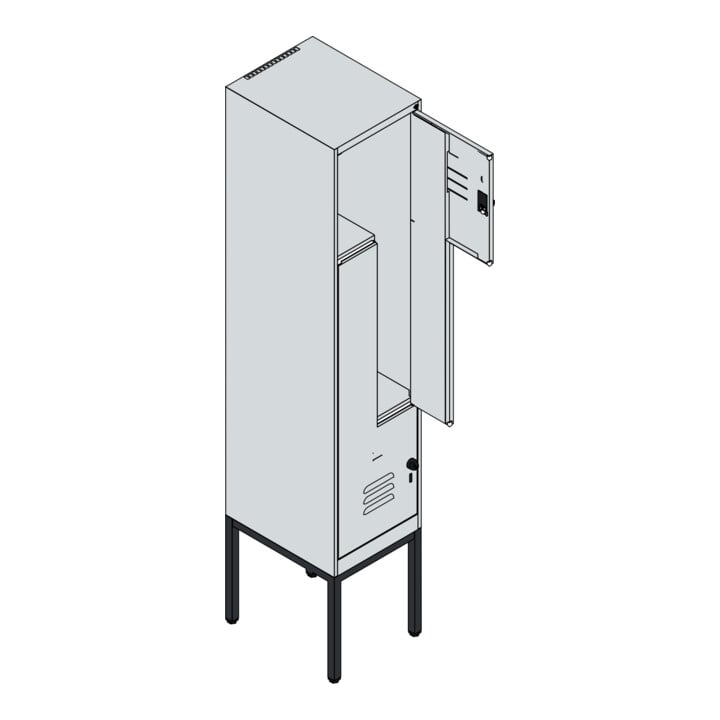 C+P Z-Spind Classic PLUS, Gestell, 2 Fächer, 2120x400x500mm, 9016/9016 Verschluss Zylinderschloss