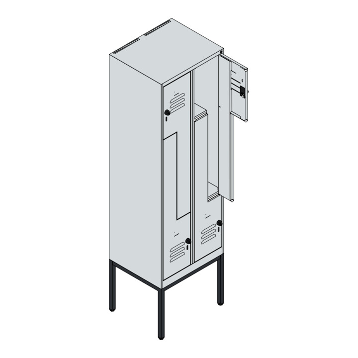 C+P Z-Spind Classic PLUS, Gestell, 4 Fächer, 2120x600x500mm, 7035/3003 Verschluss Sicherheits-Drehriegel