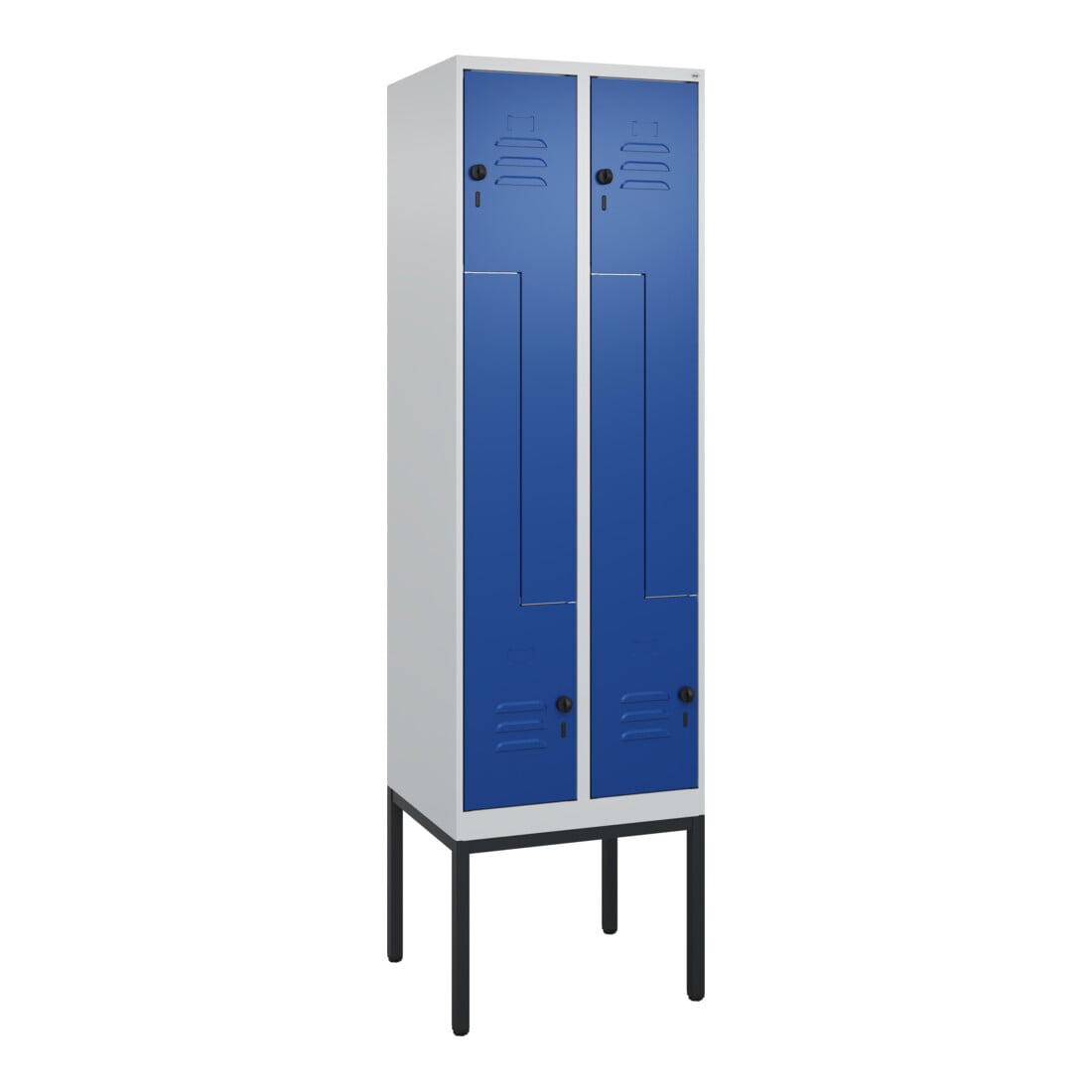 C+P Z-Spind Classic PLUS, Gestell, 4 Fächer, 2120x600x500mm, 7035/5010 Verschluss Sicherheits-Drehriegel