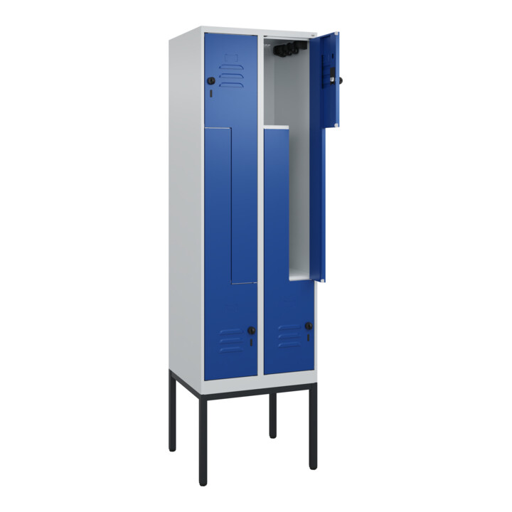 C+P Z-Spind Classic PLUS, Gestell, 4 Fächer, 2120x600x500mm, 7035/5010 Verschluss Sicherheits-Drehriegel