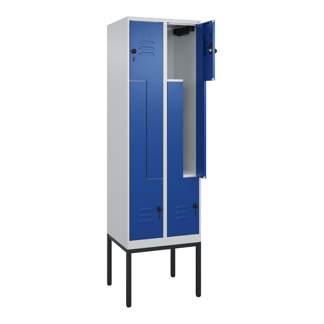 C+P Z-Spind Classic PLUS, Gestell, 4 Fächer, 2120x600x500mm, 7035/5010 Verschluss Sicherheits-Drehriegel