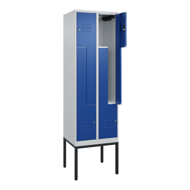 C+P Z-Spind Classic PLUS, Gestell, 4 Fächer, 2120x600x500mm, 7035/5010 Verschluss Zylinderschloss