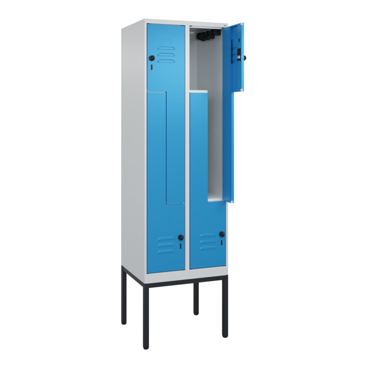 C+P Z-Spind Classic PLUS, Gestell, 4 Fächer, 2120x600x500mm, 7035/5012 Verschluss Sicherheits-Drehriegel