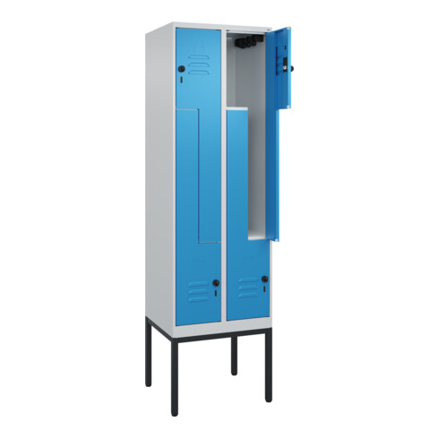C+P Z-Spind Classic PLUS, Gestell, 4 Fächer, 2120x600x500mm, 7035/5012 Verschluss Sicherheits-Drehriegel