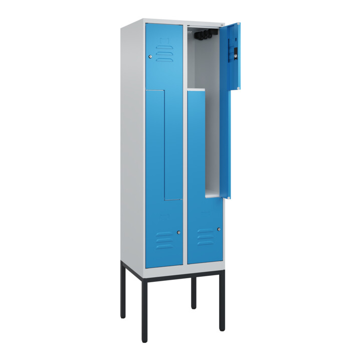 C+P Z-Spind Classic PLUS, Gestell, 4 Fächer, 2120x600x500mm, 7035/5012 Verschluss Zylinderschloss