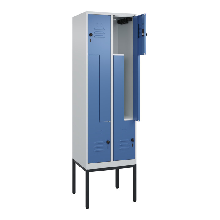 C+P Z-Spind Classic PLUS, Gestell, 4 Fächer, 2120x600x500mm, 7035/5023 Verschluss Sicherheits-Drehriegel