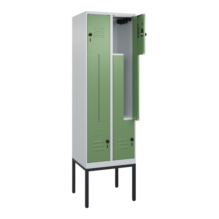 C+P Z-Spind Classic PLUS, Gestell, 4 Fächer, 2120x600x500mm, 7035/6011 Verschluss Sicherheits-Drehriegel