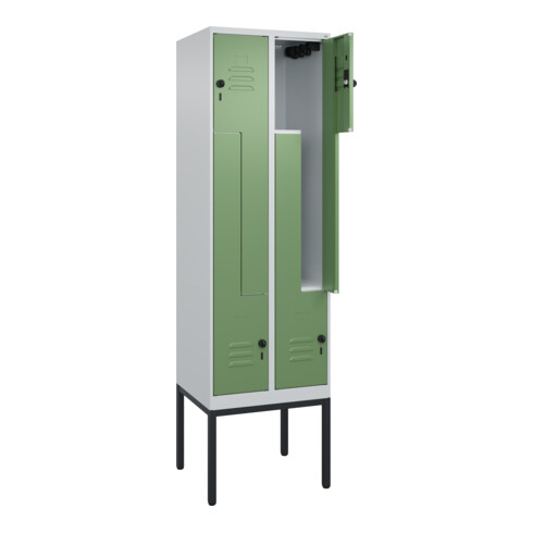C+P Z-Spind Classic PLUS, Gestell, 4 Fächer, 2120x600x500mm, 7035/6011 Verschluss Sicherheits-Drehriegel