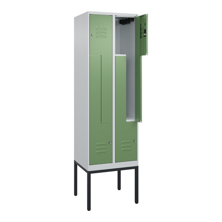 C+P Z-Spind Classic PLUS, Gestell, 4 Fächer, 2120x600x500mm, 7035/6011 Verschluss Zylinderschloss
