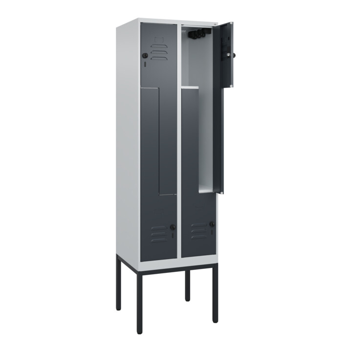C+P Z-Spind Classic PLUS, Gestell, 4 Fächer, 2120x600x500mm, 7035/7016 Verschluss Sicherheits-Drehriegel