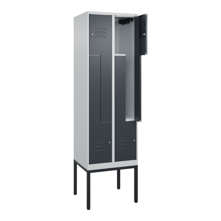 C+P Z-Spind Classic PLUS, Gestell, 4 Fächer, 2120x600x500mm, 7035/7016 Verschluss Zylinderschloss