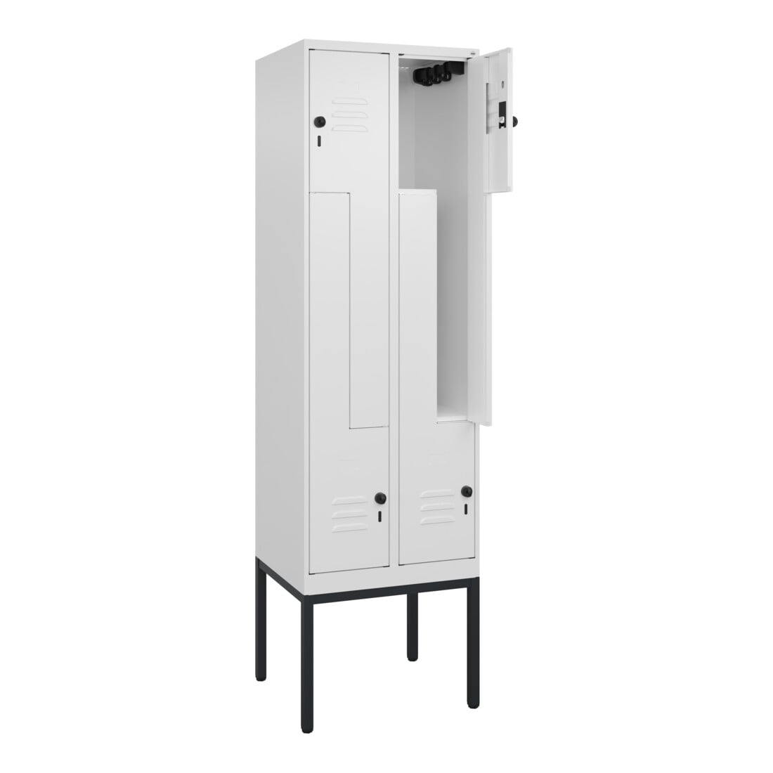 C+P Z-Spind Classic PLUS, Gestell, 4 Fächer, 2120x600x500mm, 9016/9016 Verschluss Sicherheits-Drehriegel
