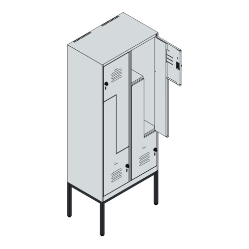 C+P Z-Spind Classic PLUS, Gestell, 4 Fächer, 2120x800x500mm, 7035/3003 Verschluss Zylinderschloss