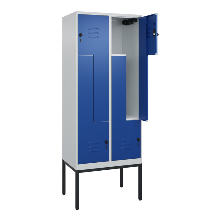 C+P Z-Spind Classic PLUS, Gestell, 4 Fächer, 2120x800x500mm, 7035/5010 Verschluss Sicherheits-Drehriegel