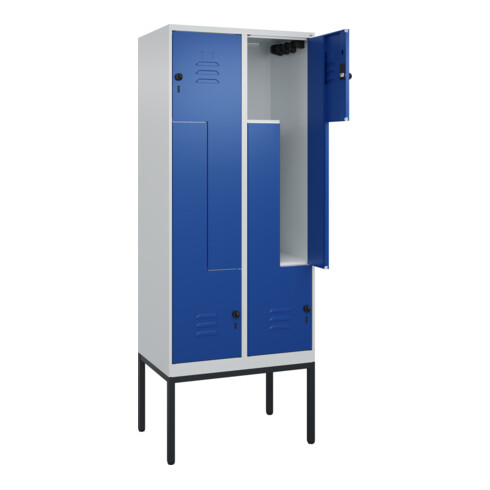 C+P Z-Spind Classic PLUS, Gestell, 4 Fächer, 2120x800x500mm, 7035/5010 Verschluss Sicherheits-Drehriegel