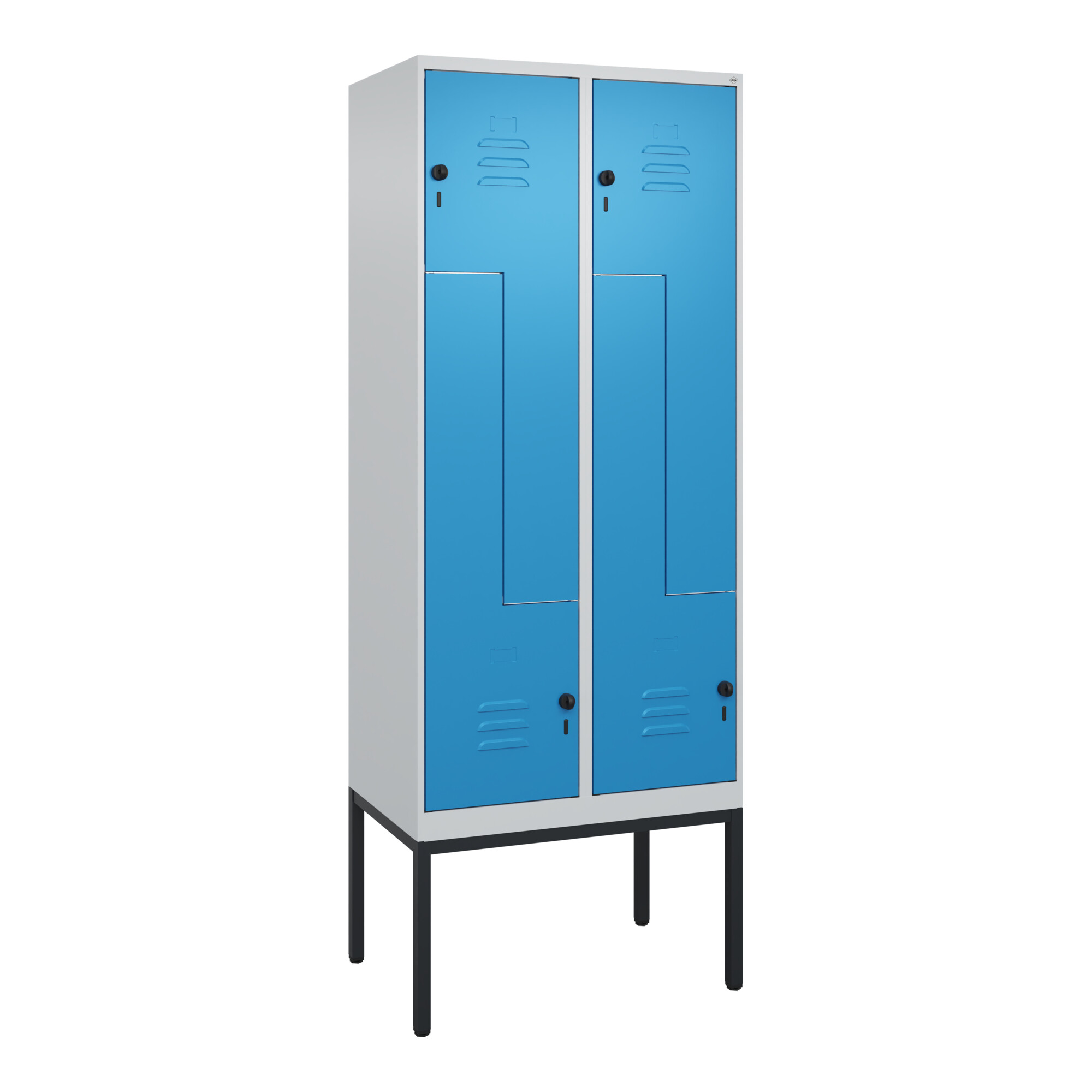 C+P Z-Spind Classic PLUS, Gestell, 4 Fächer, 2120x800x500mm, 7035/5012 Verschluss Sicherheits-Drehriegel ; C + P Möbelsysteme