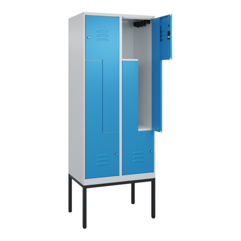 C+P Z-Spind Classic PLUS, Gestell, 4 Fächer, 2120x800x500mm, 7035/5012 Verschluss Zylinderschloss