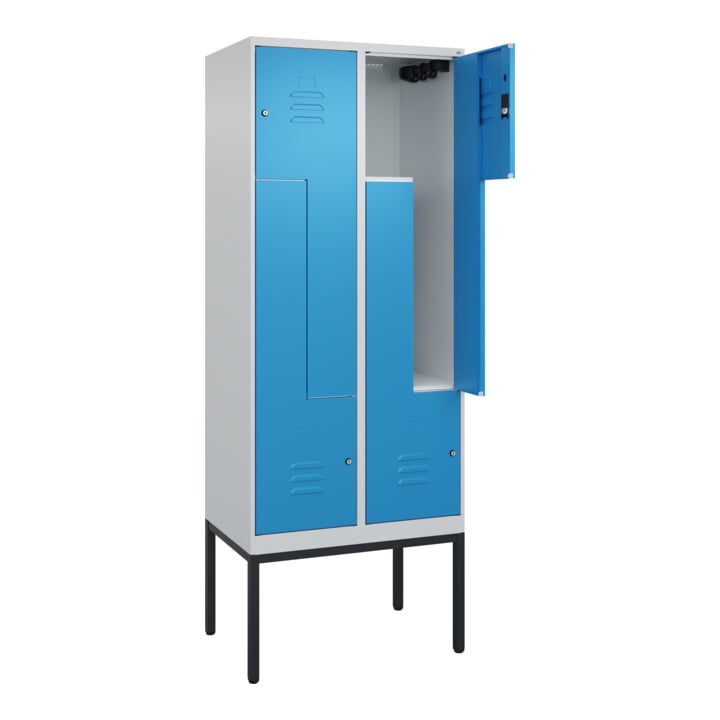 C+P Z-Spind Classic PLUS, Gestell, 4 Fächer, 2120x800x500mm, 7035/5012 Verschluss Zylinderschloss
