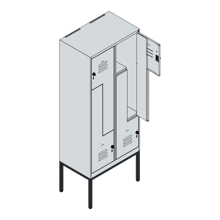C+P Z-Spind Classic PLUS, Gestell, 4 Fächer, 2120x800x500mm, 7035/5023 Verschluss Sicherheits-Drehriegel