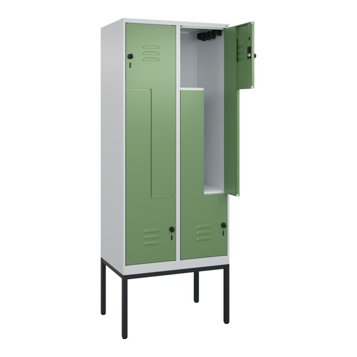 C+P Z-Spind Classic PLUS, Gestell, 4 Fächer, 2120x800x500mm, 7035/6011 Verschluss Sicherheits-Drehriegel