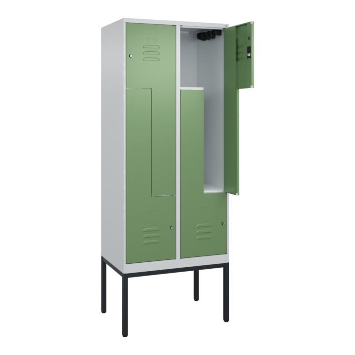 C+P Z-Spind Classic PLUS, Gestell, 4 Fächer, 2120x800x500mm, 7035/6011 Verschluss Zylinderschloss