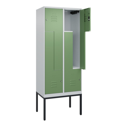C+P Z-Spind Classic PLUS, Gestell, 4 Fächer, 2120x800x500mm, 7035/6011 Verschluss Zylinderschloss