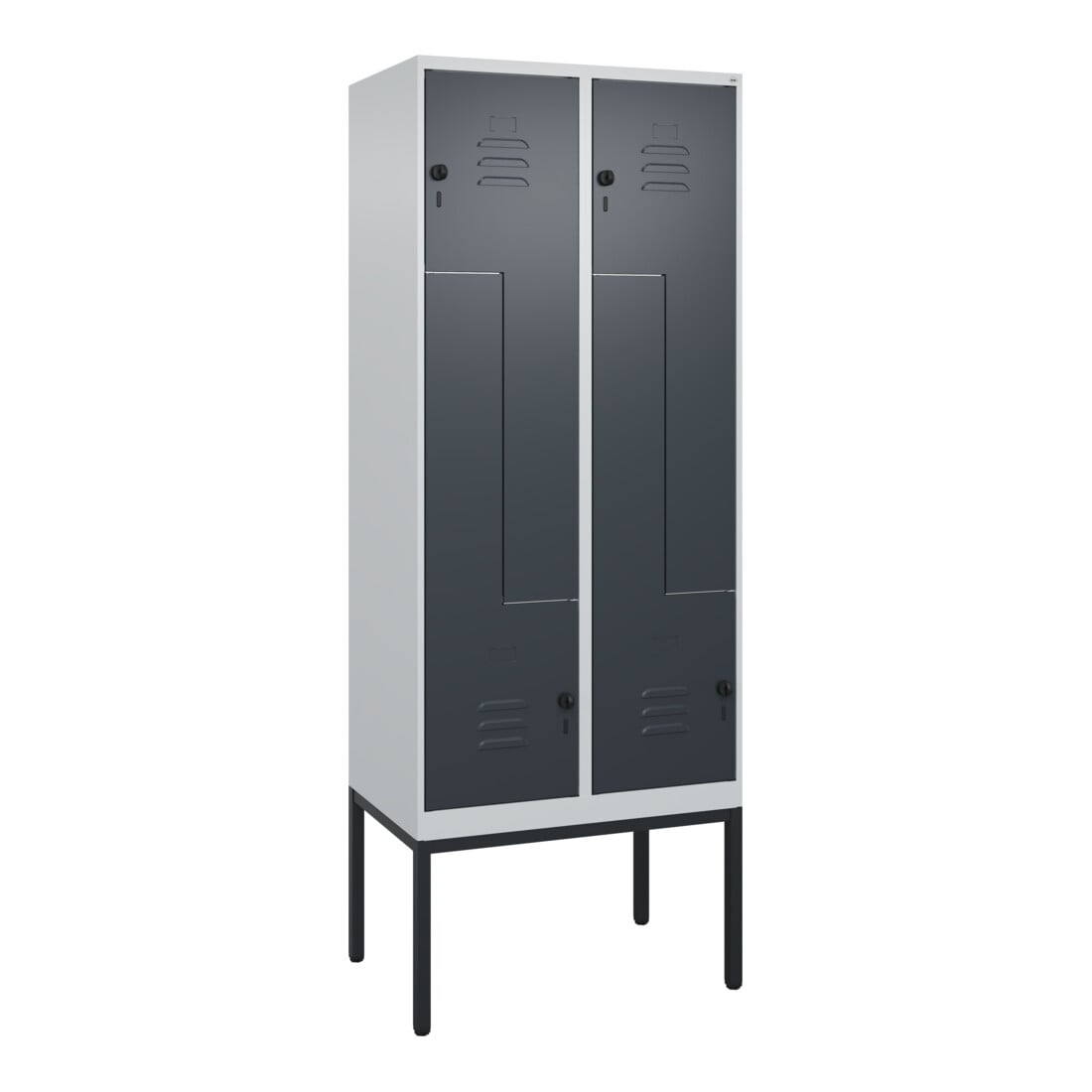 C+P Z-Spind Classic PLUS, Gestell, 4 Fächer, 2120x800x500mm, 7035/7016 Verschluss Sicherheits-Drehriegel