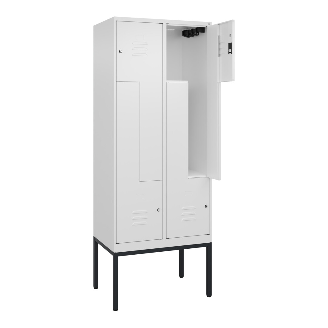 C+P Z-Spind Classic PLUS, Gestell, 4 Fächer, 2120x800x500mm, 9016/9016 Verschluss Zylinderschloss